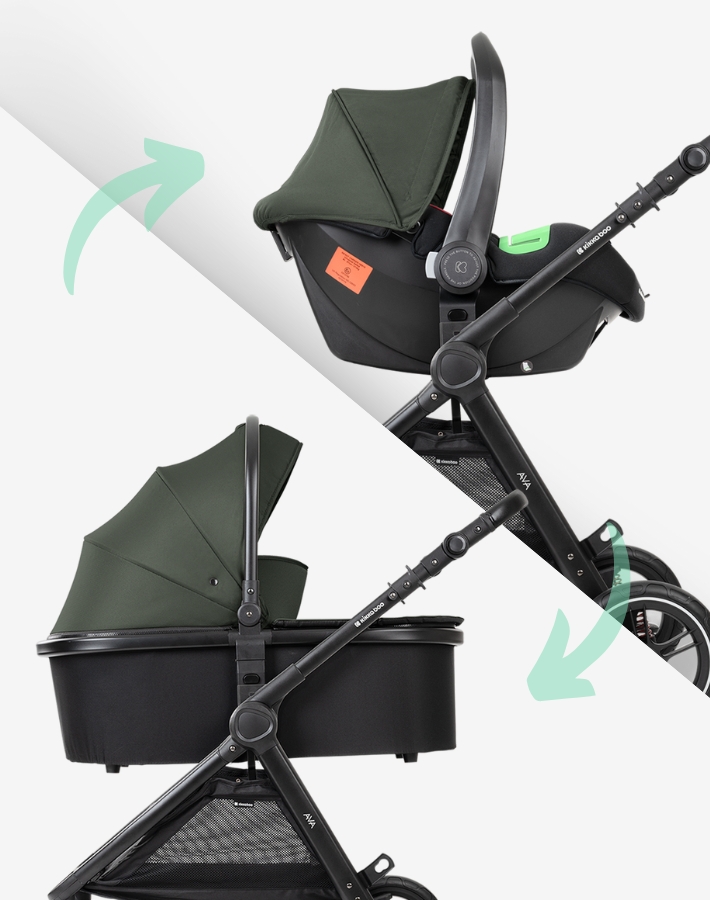 AVA è un sistema da viaggio completo, che comprende una comoda navicella e un sicuro seggiolino auto i-SIZE (40-87 cm), che soddisfa tutte le esigenze di viaggio, dalla nascita alla prima infanzia.