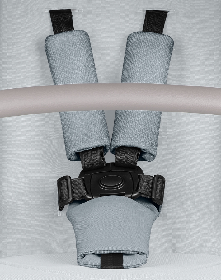 The 5-point harness system with soft shoulder pads and lower buckle covers provides a snug and comfortable fit, even during longer outings.