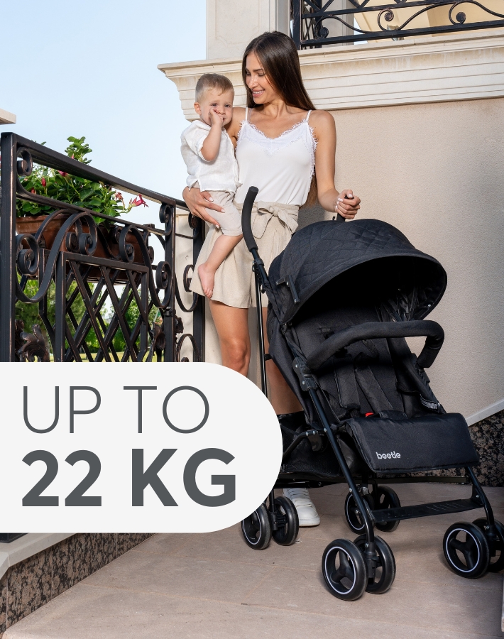 Our stroller safely supports your child from 6 months old all the way up to 22 kg, adapting easily to their growth and changing needs.