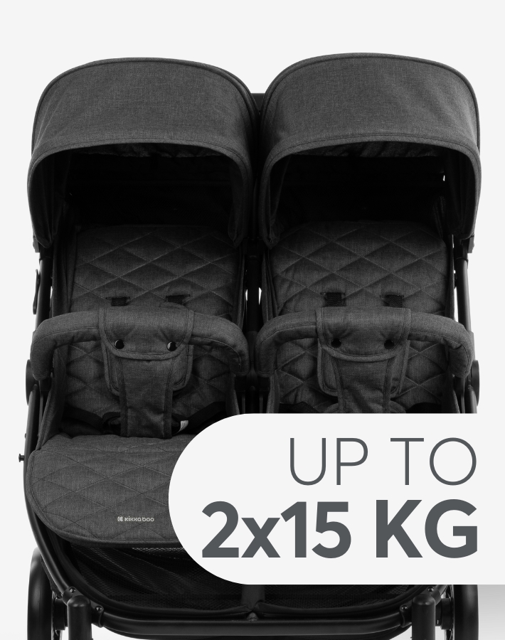 Crafted for durability and longevity, our stroller is suitable up to 15 kg per child, accommodating them comfortably as they grow.