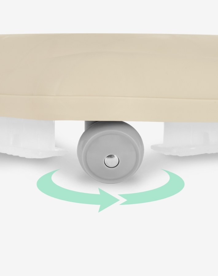 Dotato di due ruote girevoli a 360 gradi per muoversi senza sforzo in qualsiasi direzione, migliorando la mobilità e l'esplorazione del tuo bambino.