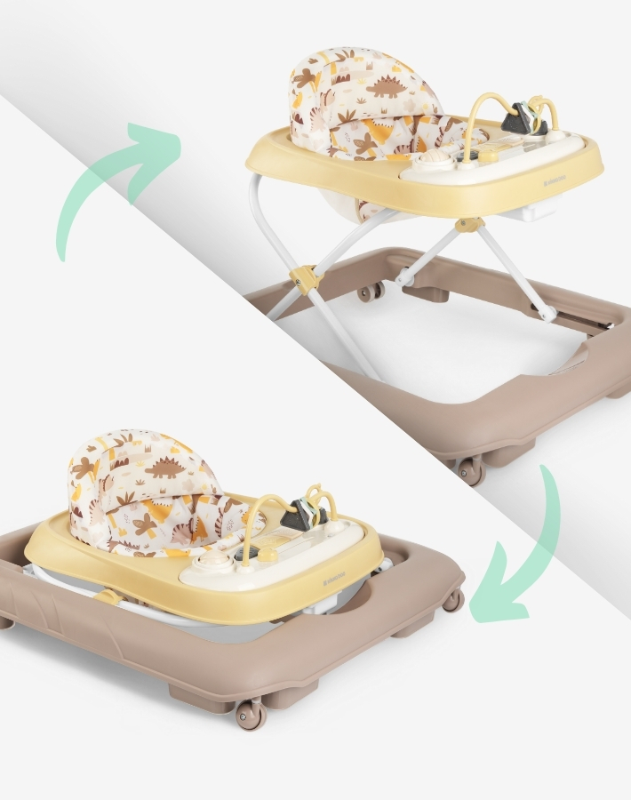 Il girello POPPY vanta un design pieghevole, che lo rende facile da riporre e trasportare ed è la scelta ideale per le case con spazi limitati.