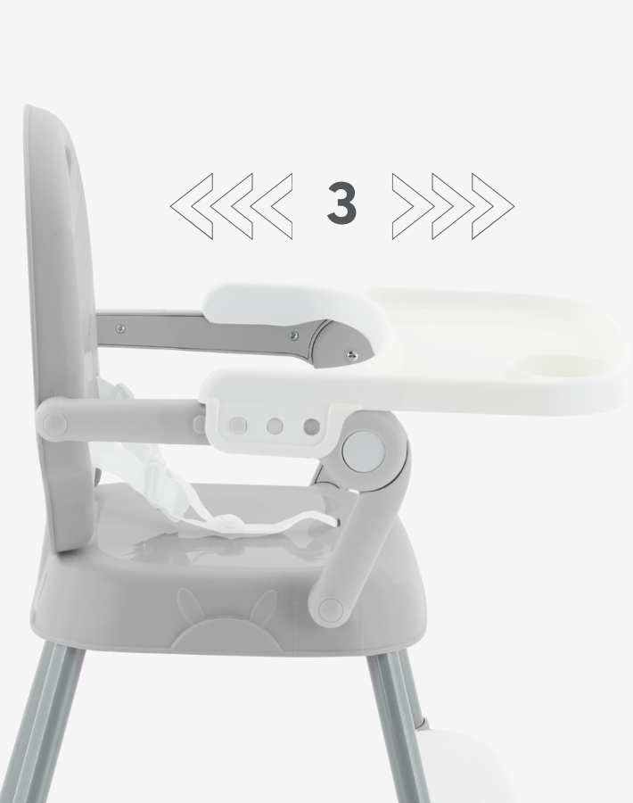 La bandeja se ajusta a 3 posiciones e incluye un práctico soporte para tazas, adaptándose a las necesidades de su hijo y haciendo que las horas de comida sean fáciles y agradables.