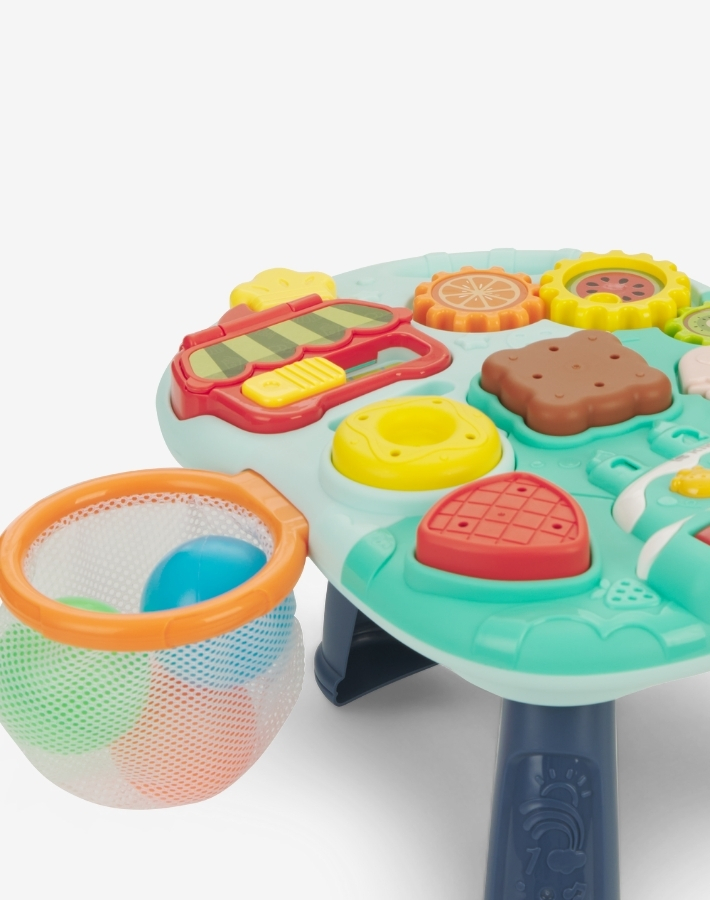 CANDY PARTY easily transforms from a push walker to an engaging activity play table, offering versatile fun as your toddler grows and explores.