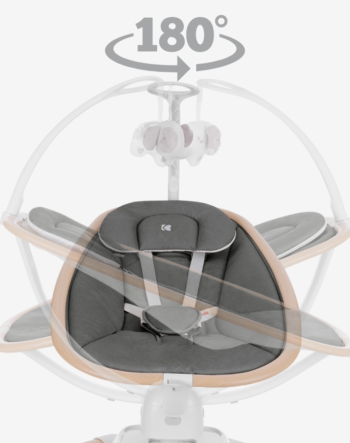 Offering 180 degrees rotation of the seat and five unique motion directions, the BEEMOOVE swing provides a variety of soothing movements that mimic natural comforting motions, helping to calm and soothe your baby.