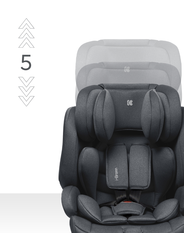 i-BRONN has an adjustable headrest in 5 different positions. This allows the car seat to grow with your child, ensuring their head and neck are supported at the optimal level as they age.