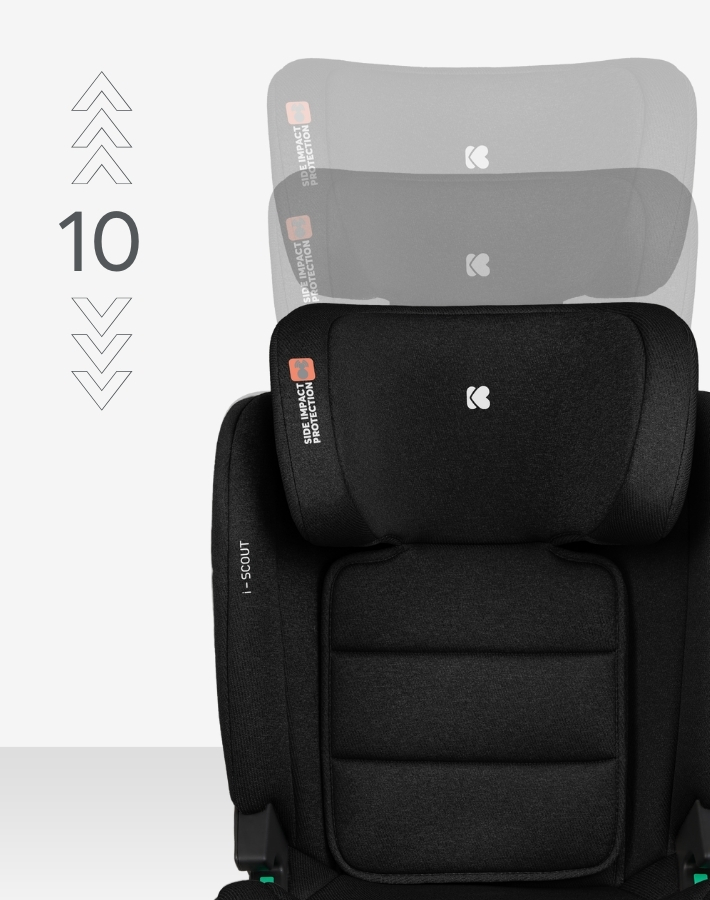 i-SCOUT has an adjustable headrest in 10 different positions. This allows the car seat to grow with your child, ensuring their head and neck are supported at the optimal level as they age.