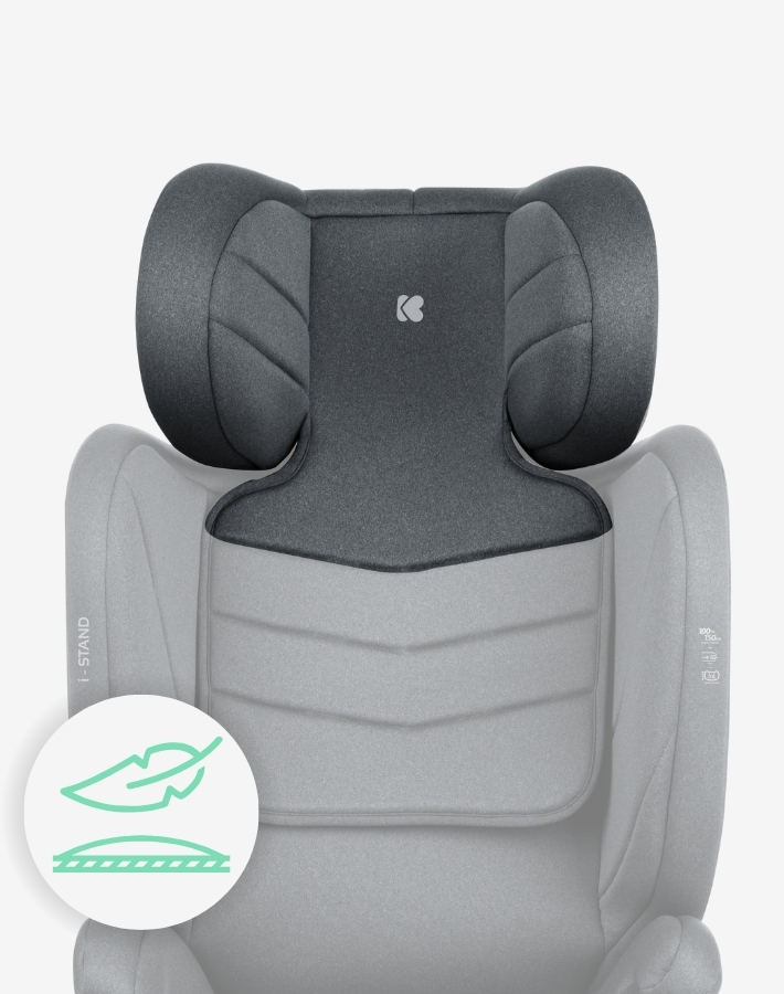 The i-STAND car seat provides unparalleled comfort due to its memory foam headrest cushion. Designed to perfectly adapt to the child's head, it provides soft yet firm support, ensuring a comfortable journey every time.