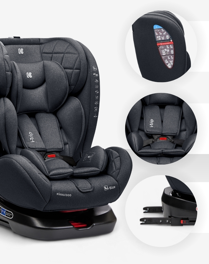 Cumpliendo con los estrictos estándares de seguridad i-SIZE, i-TRIP cuenta con todos los sistemas necesarios para proteger a tu hijo: ISOFIX, SPS, Top-tether y arnés de 5 puntos.