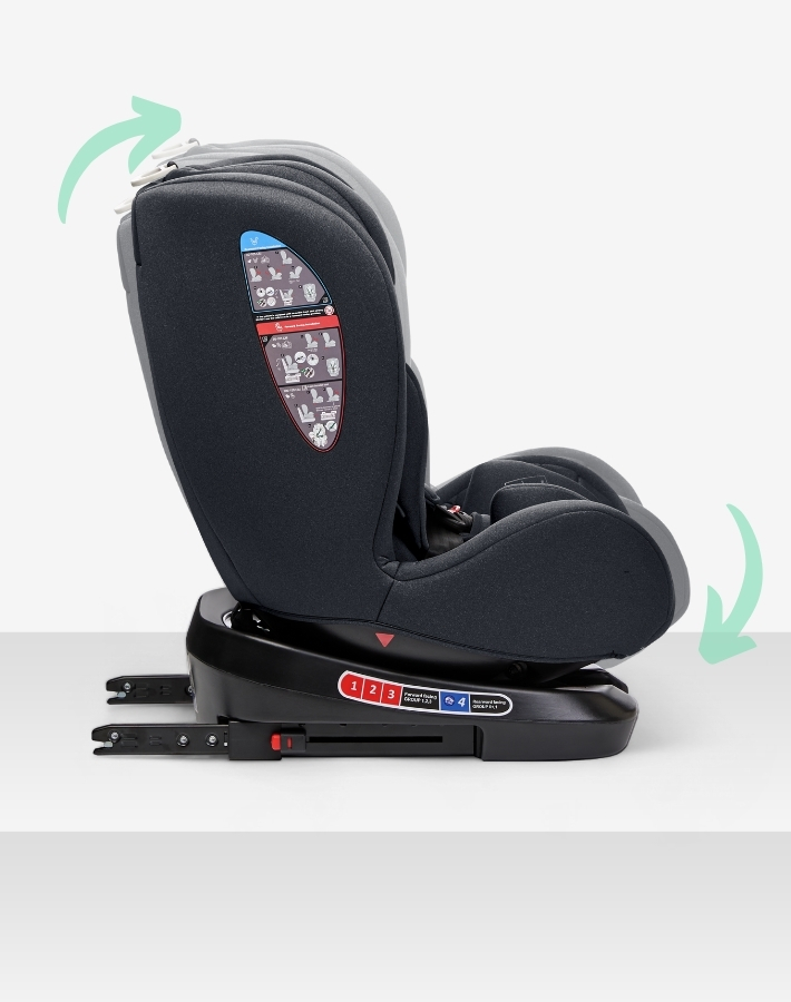 Ya sea mirando hacia adelante o hacia atrás, nuestro asiento para el automóvil ofrece 4 posiciones de reclinación, lo que garantiza que su hijo pueda sentarse y relajarse o interactuar con su entorno con total comodidad.