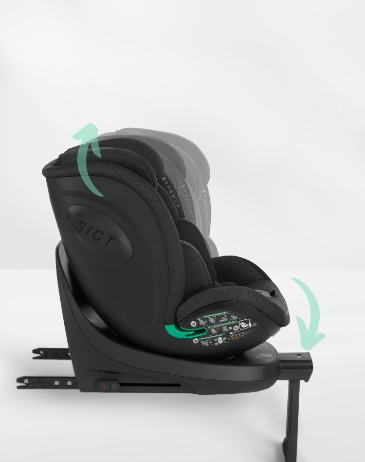 The 5-recline positions available both in forward and rearward facing modes. Tailor the seat’s angle perfectly to your child’s comfort, whether they are awake and observing the world or resting.