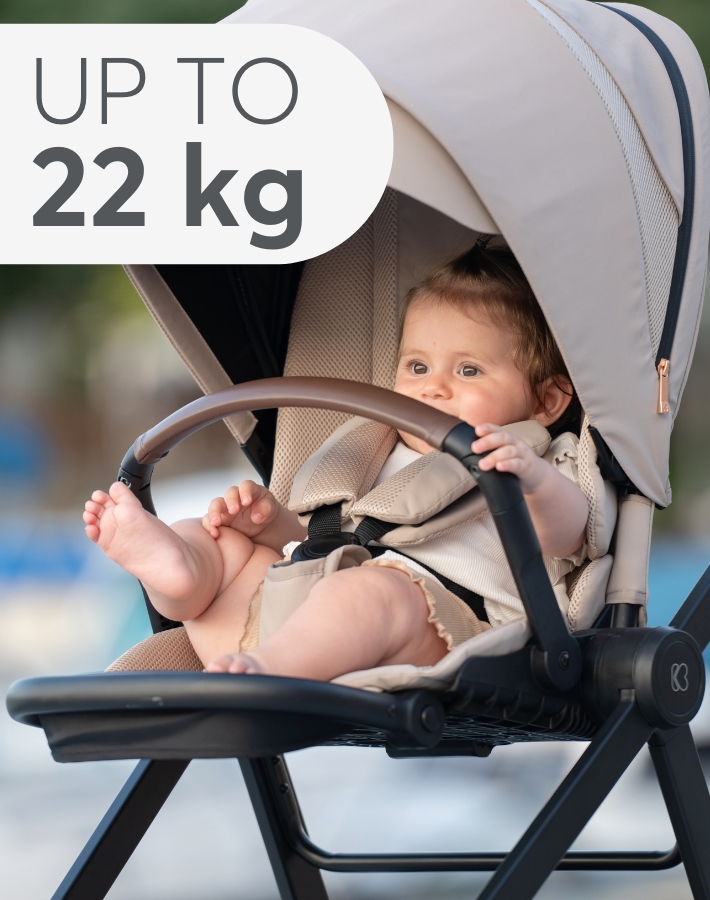 MIA ensures your child comfort and safety from birth up to 22 kg, adapting to their ever changing needs.