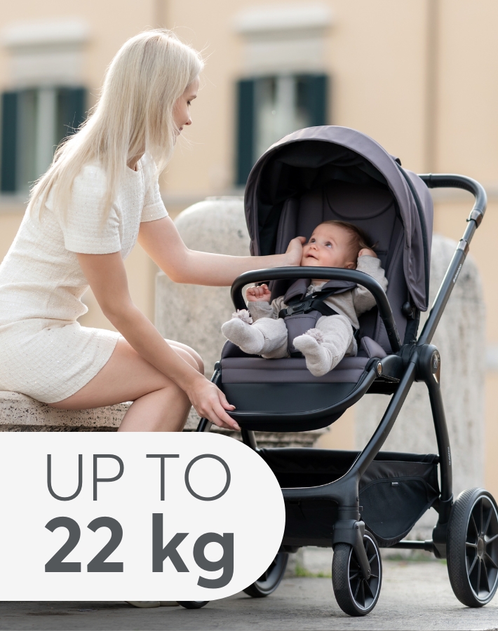 Designed to grow with your child, MODENA can be used from birth until the child reaches 22 kg. This versatile range makes it a practical choice for families seeking a stroller that adapts to the changing needs of their growing child.