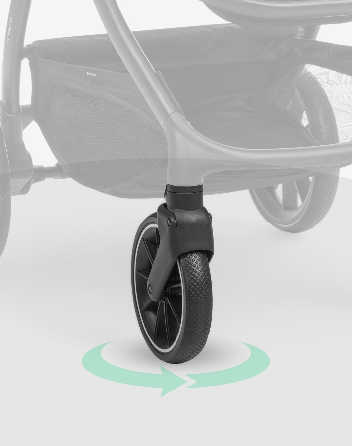 The front wheels of the stroller can rotate 360 degrees and feature a locking mechanism. This allows for exceptional maneuverability and stability, enabling you to navigate smoothly over various terrains with ease.