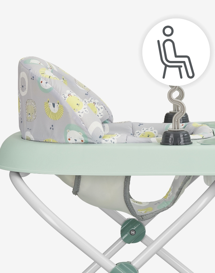 The soft seat with high back support keeps your baby comfortable and properly positioned. It provides added stability, especially during early steps.