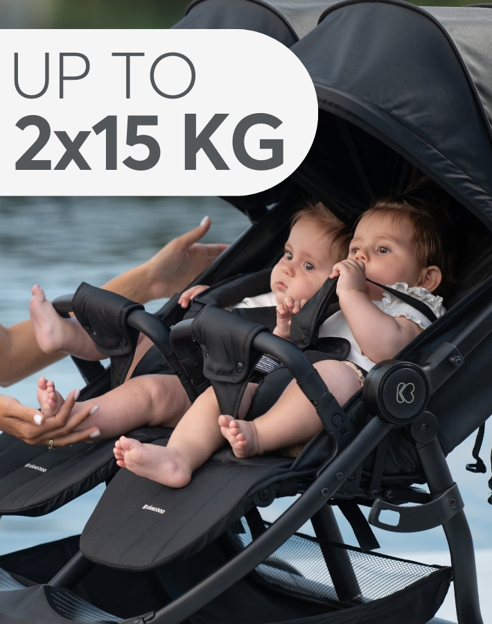 Each seat in HAPPY 2 can accommodate a child up to 15 kg, making it perfect for twins or siblings close in age, ensuring a comfortable ride for each child.